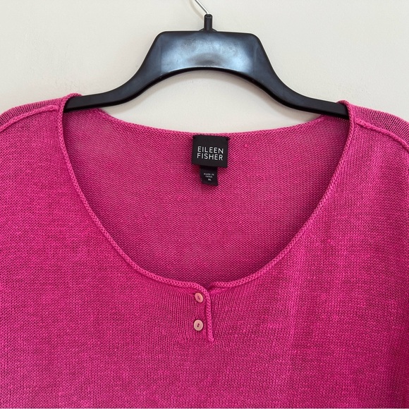 Eileen Fisher 100% Linen Knit Scoop Neck Sweater in Fuchsia Pink, size M - Picture 3 of 7